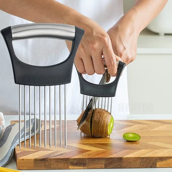 1Pcs Colorful Onion Slicer with Stainless Steel Holder Easy Onion Chopper for Potatoes or Vegetables Kitchen Accessories Tools