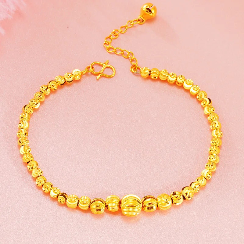 Lucky 24K Gold Plated Charm Big& Small Beads Bracelet For Women Girls Fashion Pure Gold Color Ball Link Chain Bracelet Jewelry 2