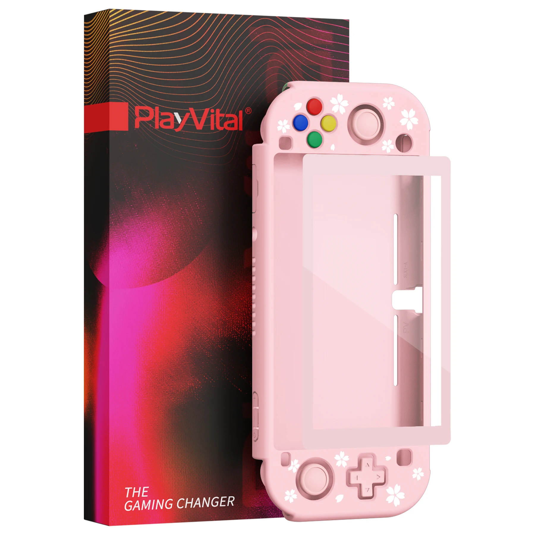 PlayVital ZealProtect 닌텐도 스위치 라이트용 인체공학적 보호 케이스, 화면 보호대 벚꽃 꽃잎 포함