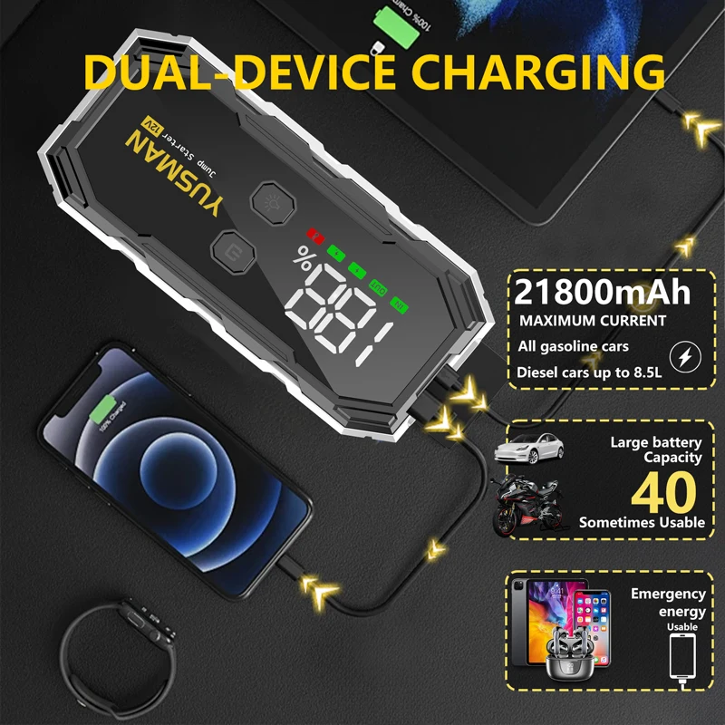 Portable Car Jump Starter 21800mAh Power Bank Car Booster Charger 12V Starting Device Emergency Start
