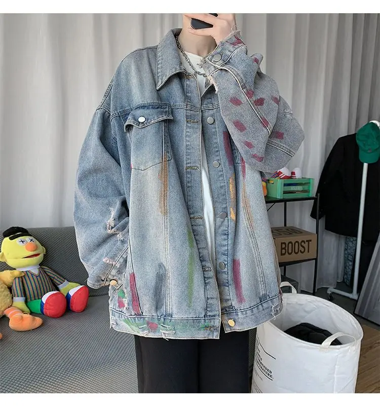 Denim Jacket Ripped High Street Casual Sports Jackets Couple Fashion Loose Ruffian Handsome Harajuku Style High Quality 2022 New peach pants denim shorts sports invisible open crotch sexy outdoor convenient fitness pants women s hot shorts summer yoga pants