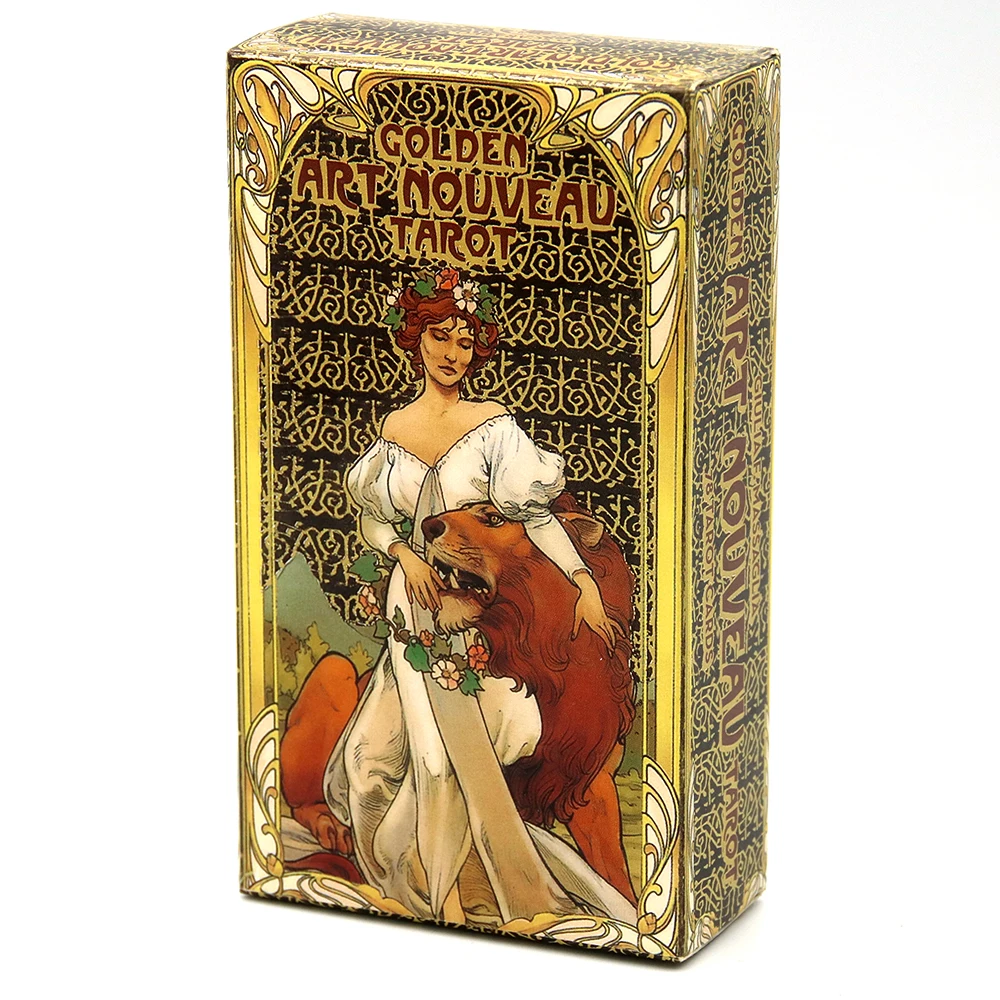 Golden Art Nouveau Tarot Deck Cards with Guidebook Cards Occult Divination Book Sets for Beginners Classic Art Nouveau Style 2