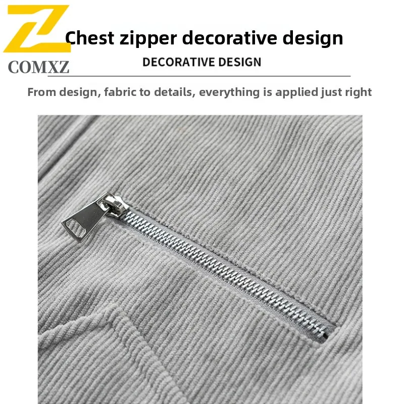 Men's Corduroy Workwear Jacket Japanese Style Notch Lapel Coat Water-Resistant Windproof Loose Fit Vintage Utility Streetwear