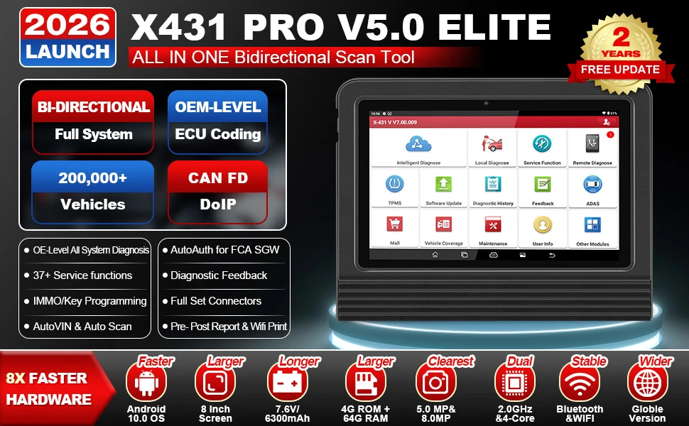 LAUNCH X431 PRO V 5.0 Bidirektionaler OBD2-Scanner Alle-System-Diagnosegerät ECU-Codierung 31+ Servicefunktionen FCA DOIP CANFD Lebenslange Nutzung – Detail 1