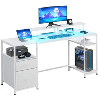 Homcom 61" Computer Desk with Led Lights, Power Outlets, USB Ports, White 1