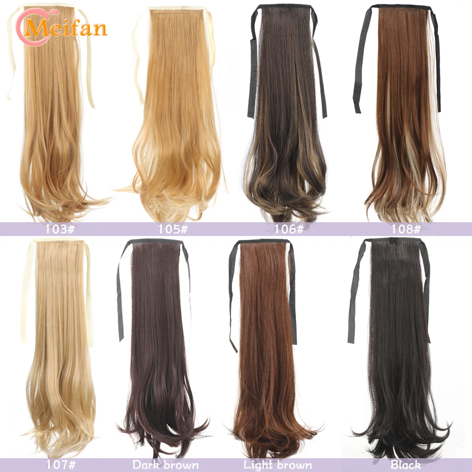 MEIFAN Synthetic Long Straight Ribbon Wrap Around Pontail Clip In Hairtail Extensions Natural False Ponytail Hairpiece for Women