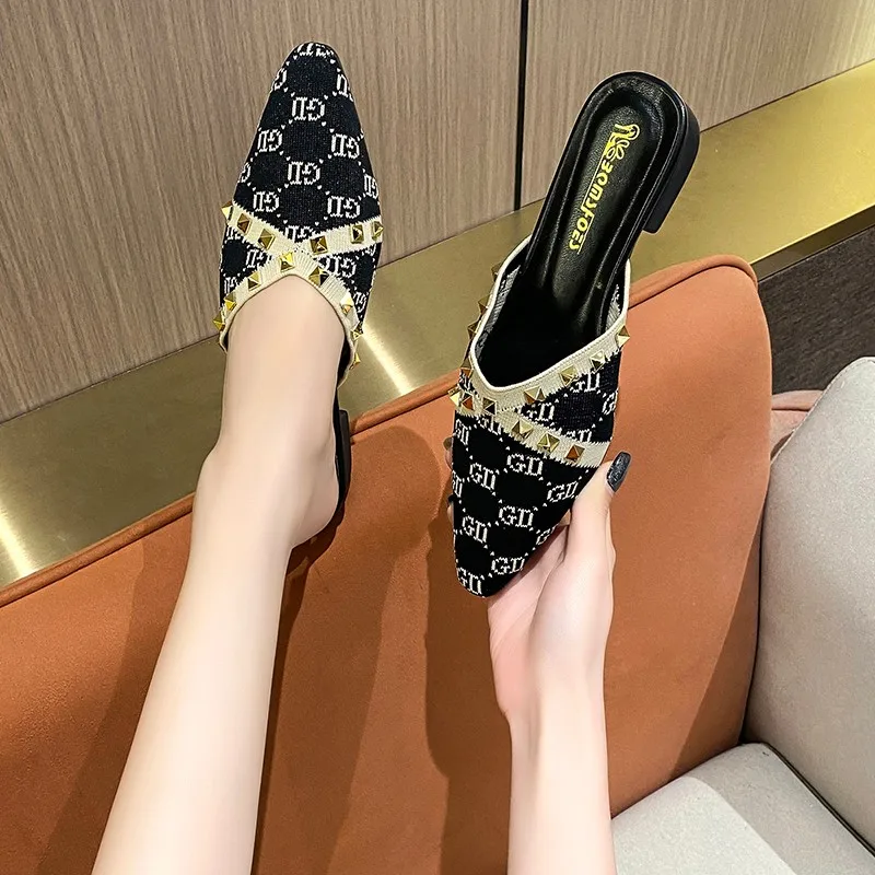 

Wearing Slippers Outside 2023 New Fashion Baotou Muller Shoes Casual Single Shoes Flat Heel Half Slippers Women's Shoes
