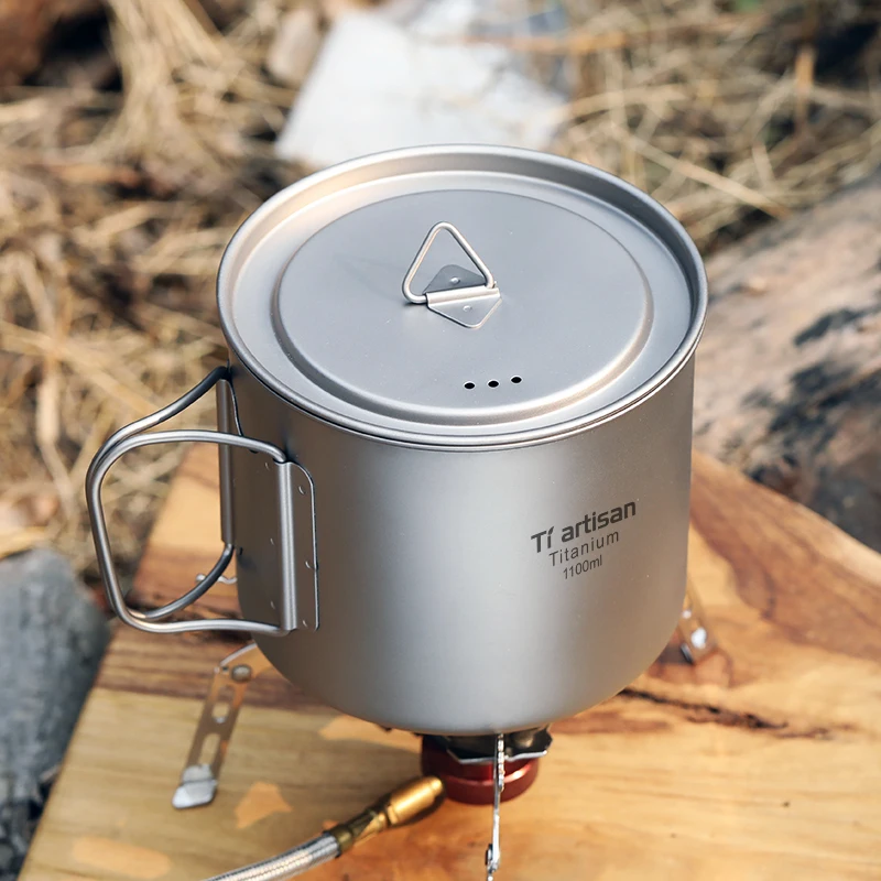 Titanium Pot 1100ml Ultralight Portable Hanging Pot with Lid and Foldable Handle Outdoor Camping Hiking Backpacking Tiartisan