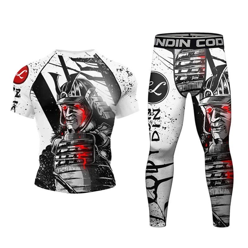 New Men Rashguard MMA T-shirt +Pants MMA Shorts 4PCS/Set Brazilian Grappling Jiu Jitsu Bjj Boxing Jerseys Rash Guard Sportswear