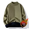 Men's Fashionable Versatile Half High Neck Fleece Lined Solid Color Knitted Warm Base Layer Sweater Winter Essential T-Shirt