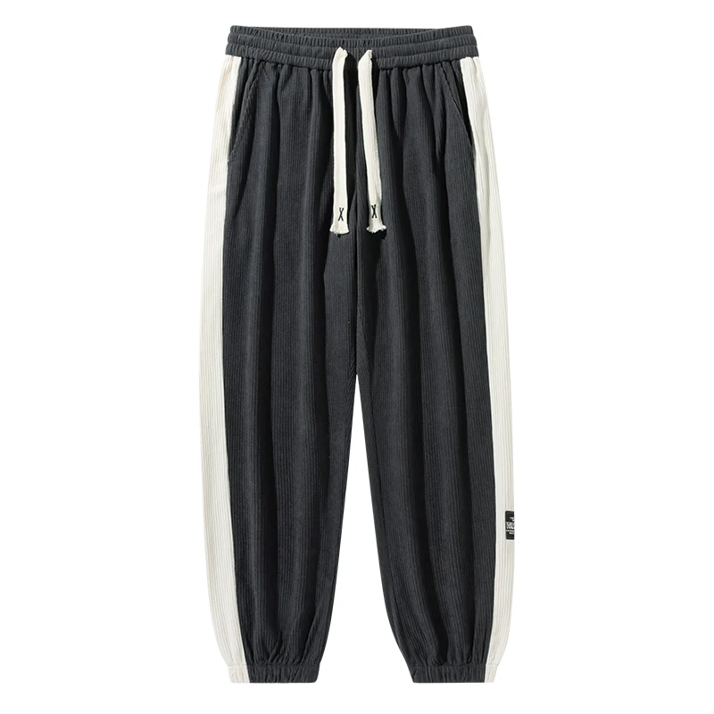 Loose Straight Pants for Men's Autumn and Winter High Waisted Elastic Patchwork Drawstring Pockets Versatile Casual Pants Men Jogger Pants