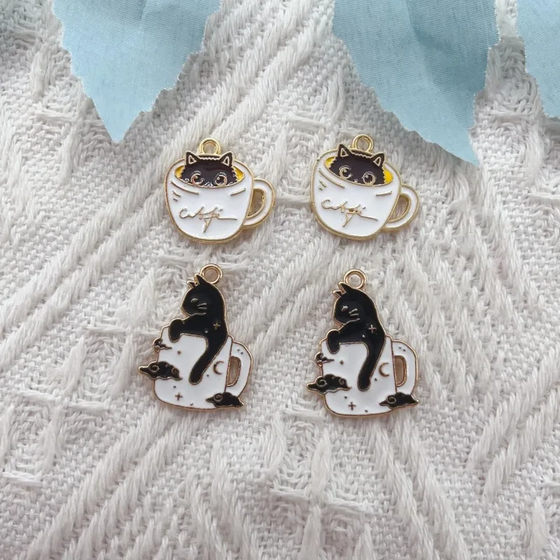 

10pcs Enamel Cup Cat Talisman Jewelry Production Kawaii Earrings Pendant Bracelet Necklace Accessories Diy Craft Production