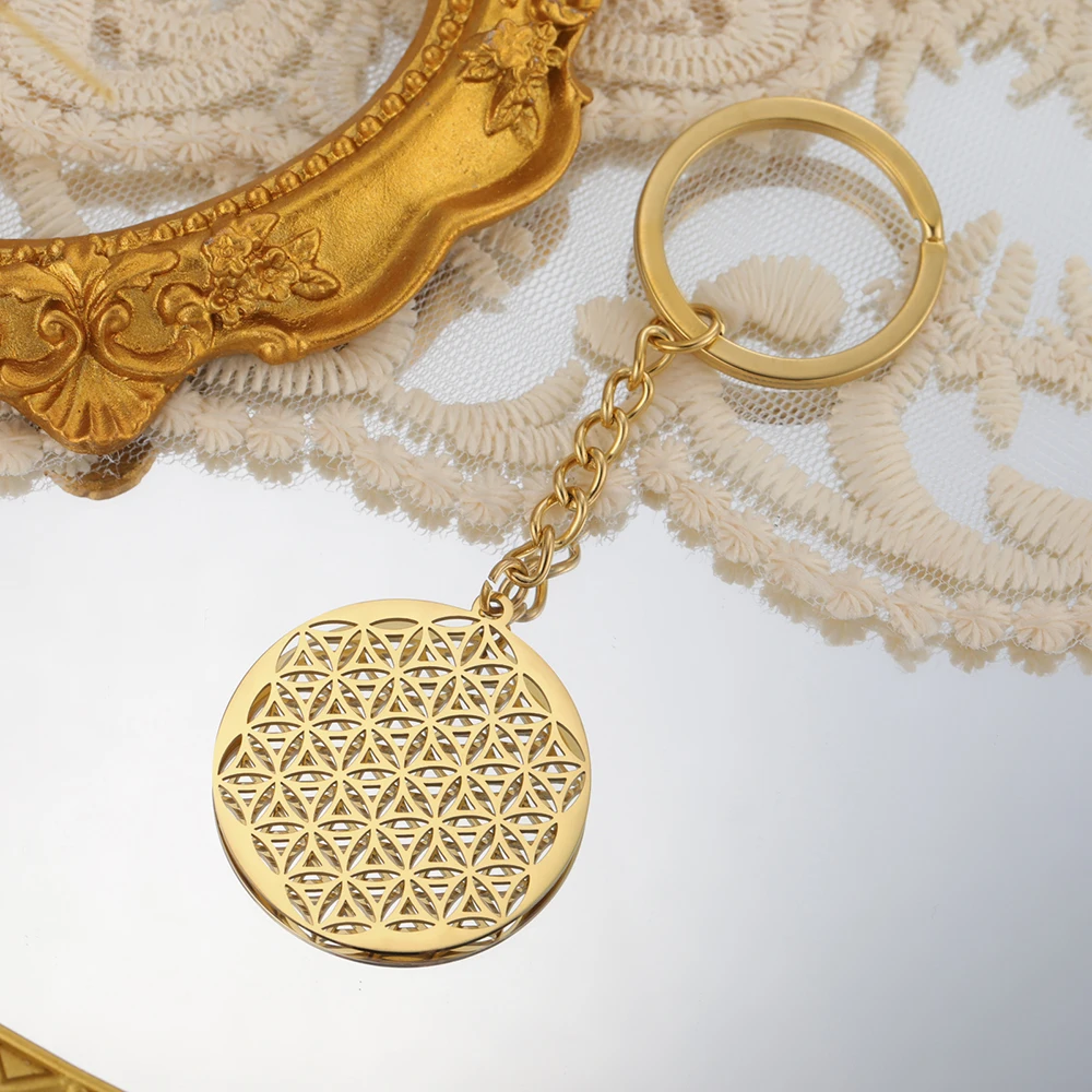 Dawapara Klassische Blume des Lebens Schlüsselanhänger Mandala Heilige Geometrie Anhänger Heilamulett Edelstahl Yoga Schmuck – Detail 28