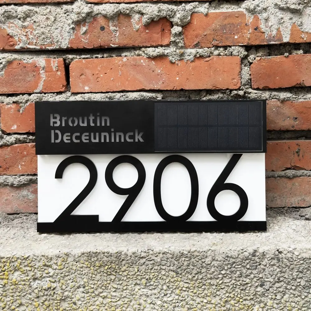 Personalized Solar House Number Light Exterior LED Light House Plaque 3D Laser Cutting Street Family Name Door Sign Gift