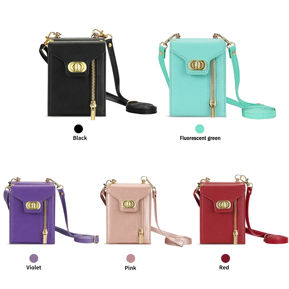 Zipper Wallet Crossbody Phone Case with Card Holder and Leather Cover