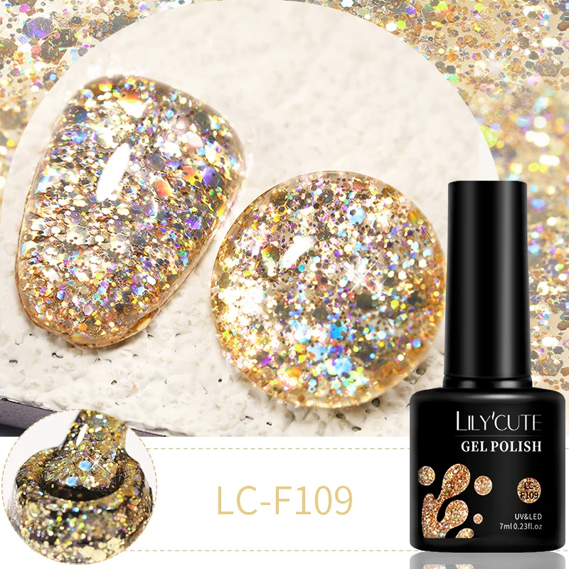 LILYCUTE 7ml 6Pcs/Set Glitter Gel Nail Polish Vernis Semi Permanent Glitter Polish DIY Nail Art Soak Off LED UV Gel