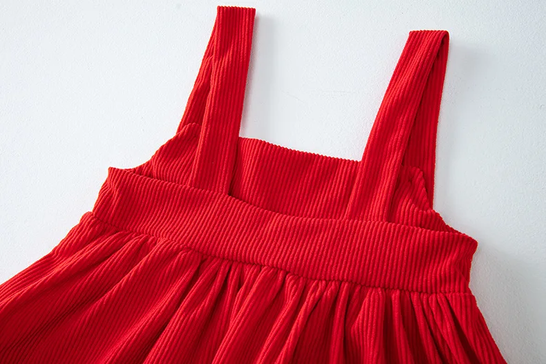 2024 neue kinder Kleid Koreanische Ausgabe Mädchen Bogen Strap Kleid Herbst/Winter Baby Cord Hängenden Riemen Einfarbig kleid 1-5Y – Detail 15