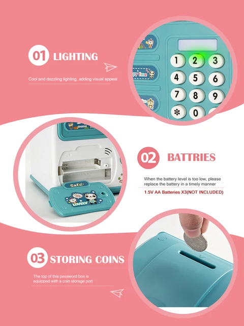 ATM Piggy Bank Toys, Electronic Fun Music Cartoon Fingerprint Password Box Simulate Fingerprint Password Unlocking Kid Gifts 6