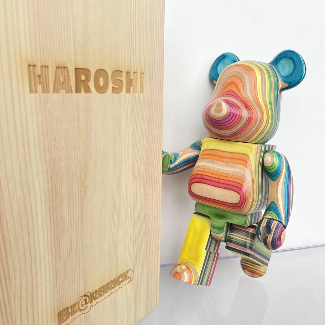 naruto toys Bearbrick x Haroshi 400% rainbow wood bear vertical grain horizontal grain wooden box packaging Each grain is unique neca toys