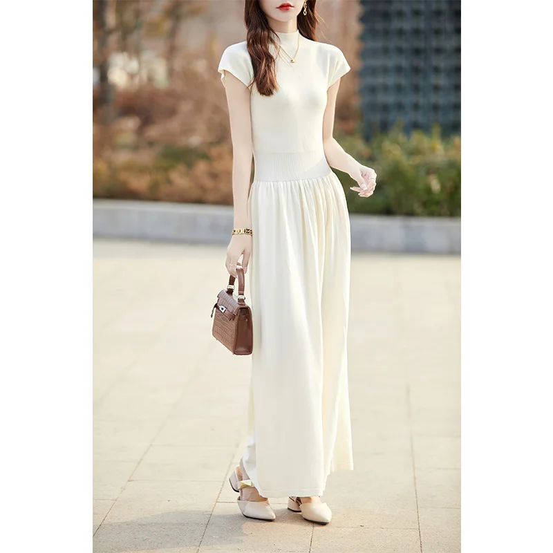 

New 2024 Summer Half High Collar High Quality Knitting Dress Women's Sleeveless Slim Solid Elegant Fashion Sexy One-piece Skirt