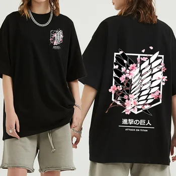 Anime Attack on Titan T-Shirt Ackerman Mikasa Eren Jaeger Cherry Blossom Graphics Tees 1