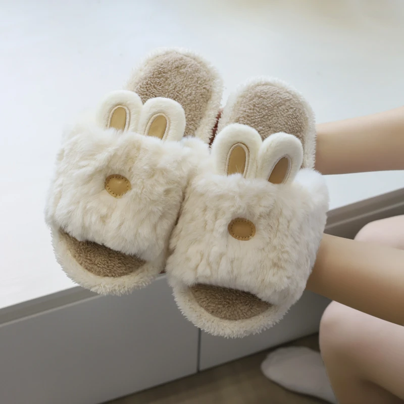 

2023 Plush Furry Slides Bedroom Fluffy Shoes Thick Platform Slippers Women Home Winter Warm Floor Flip Flops Indoor Fuzzy Shoes