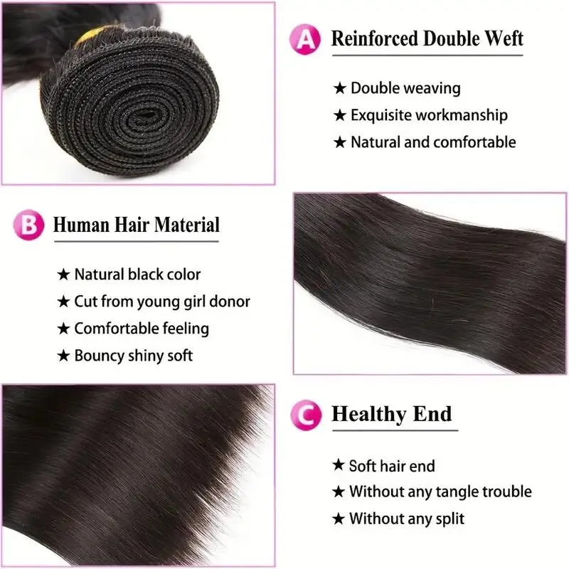 Brazilian Hair Weave Bundles Straight Human Hair Bundles 4PC Natural Color Virgin Extensions Human Straight