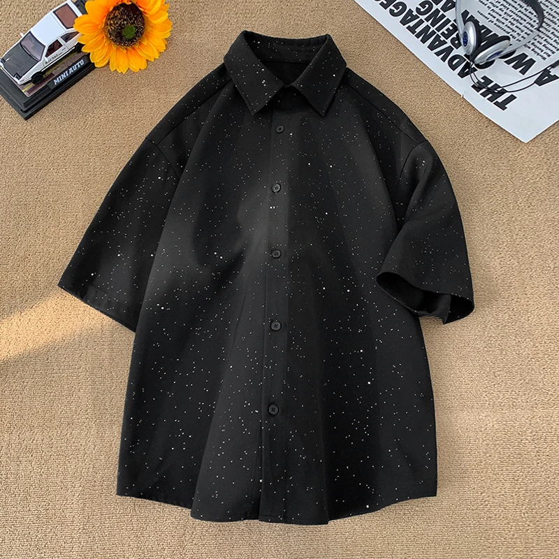 

Black Sequin Shirt New Men's Short Sleeve Shirt Basic Blouses Glitter Color Tee Tops Men Streetwear Summer Casual Clothing