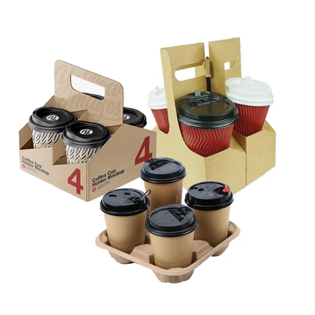 Disposable Corrugated Paper Cup Holder For Coffee Tea Cola