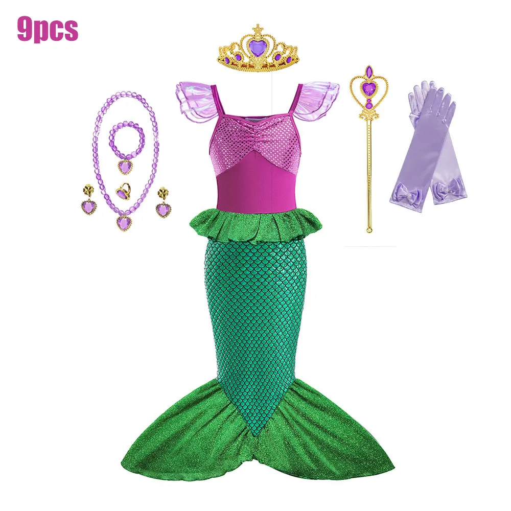 thumbnail image 1 of Disfraz de La Sirenita de Disney para niña, disfraz de princesa Ariel, ropa de playa para fiesta de cumpleaños, Vestidos de verano, 1 of 5