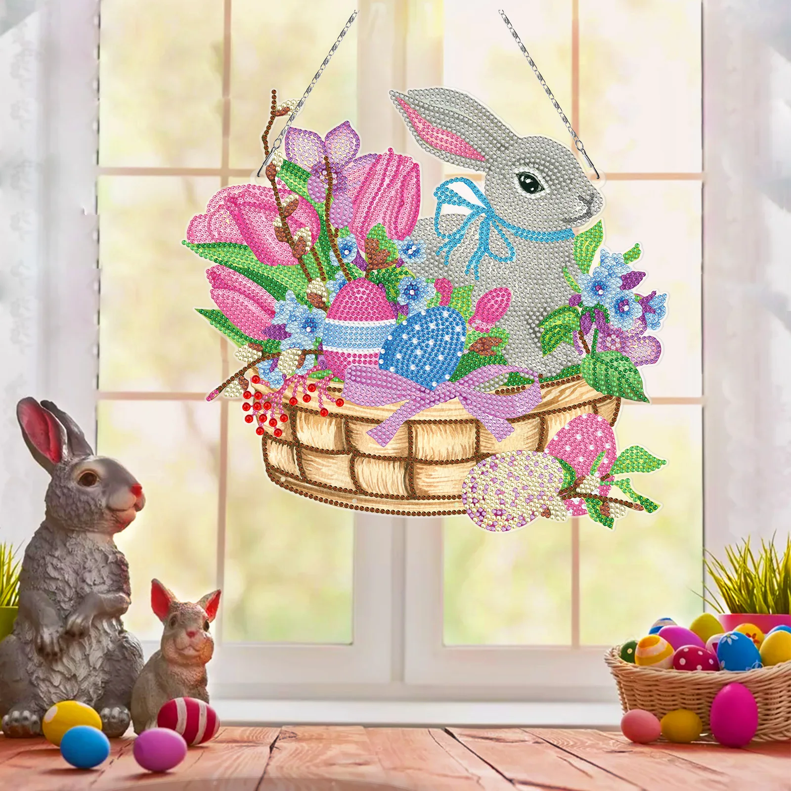 Easter Diamond Painting Wreath Hanging Decoration Bunny Diy - Temu