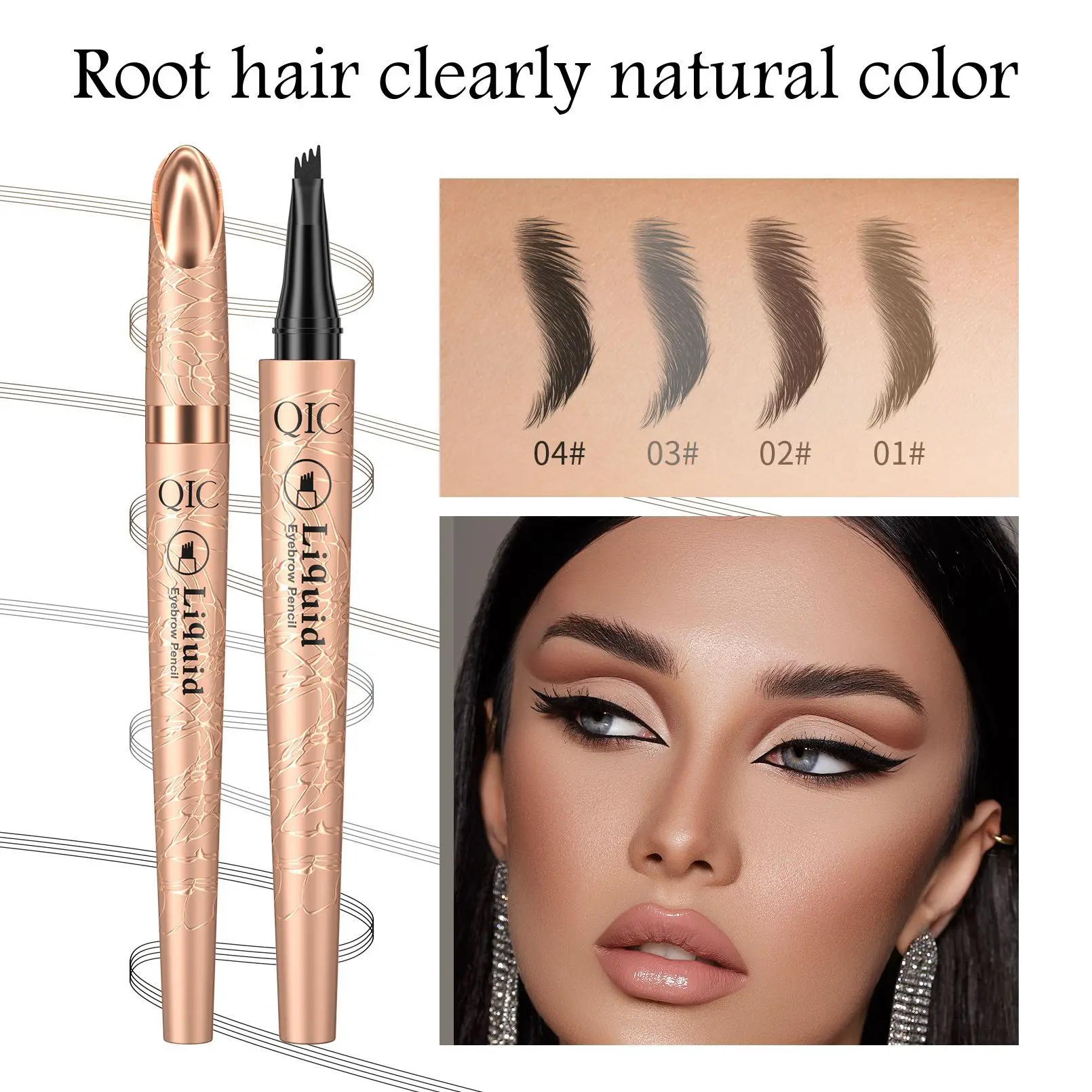 QIC Four-Jaw Ultra-Fine Liquid Eyebrow Pencil Tattoo Pencil Waterproof Sweat-Proof Dark Brown Liquid Brow Pen Makeup Cosmetics 3
