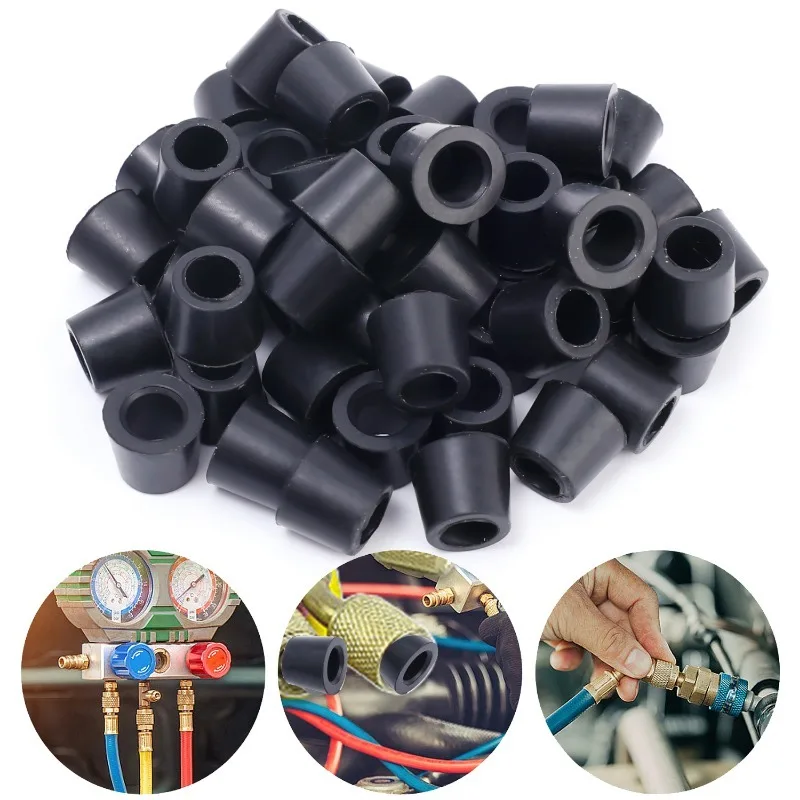 Black Air Conditioning 200/50pcs 1/4'' Charging Hose 1/4'' Valve Gasket Manifold Repair Seal Kit Replacement Car Acc