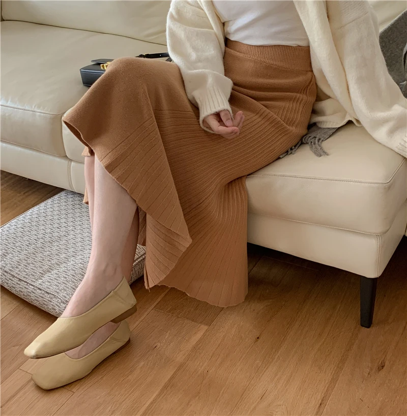 

Limiguyue Mermaid Knitted Skirt Women Midi Autumn Winter Elegant Elastic High Waist Vinatge Knitwear Slim Korean Wrap Skirts