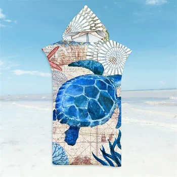 Tailed Whales Bathrobe Sea Turtle Beach Towel Quick-Drying Bath Towels Lightweight Hooded Cloak Swim Surf Adult Women Men Poncho