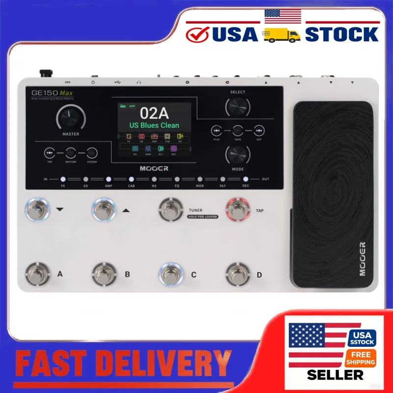 MOOER GE150 MAX Guitar Multi Effects Processor 55 Amp Models 8 Footswitches 3.5" Color LCD Drum Machine Looper for Electric