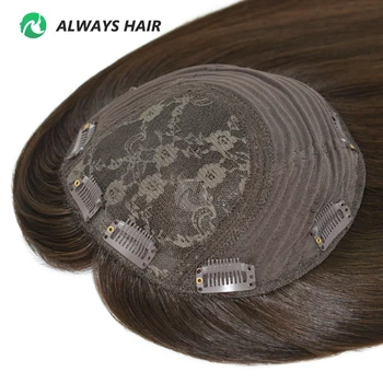 Topper per capelli umani ebrei da 16 "per le donne Top in seta ebraica da 4" x 4 "con copertura a rete per fiori Topper per capelli Remy naturale parrucchino donna