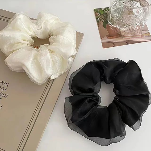 Elegant Women Mesh Scrunchies Black Beige Khaki Hair Rope Hair Accessories Girls Kids Headwear Hair Ties Elastic Hair Bands 2