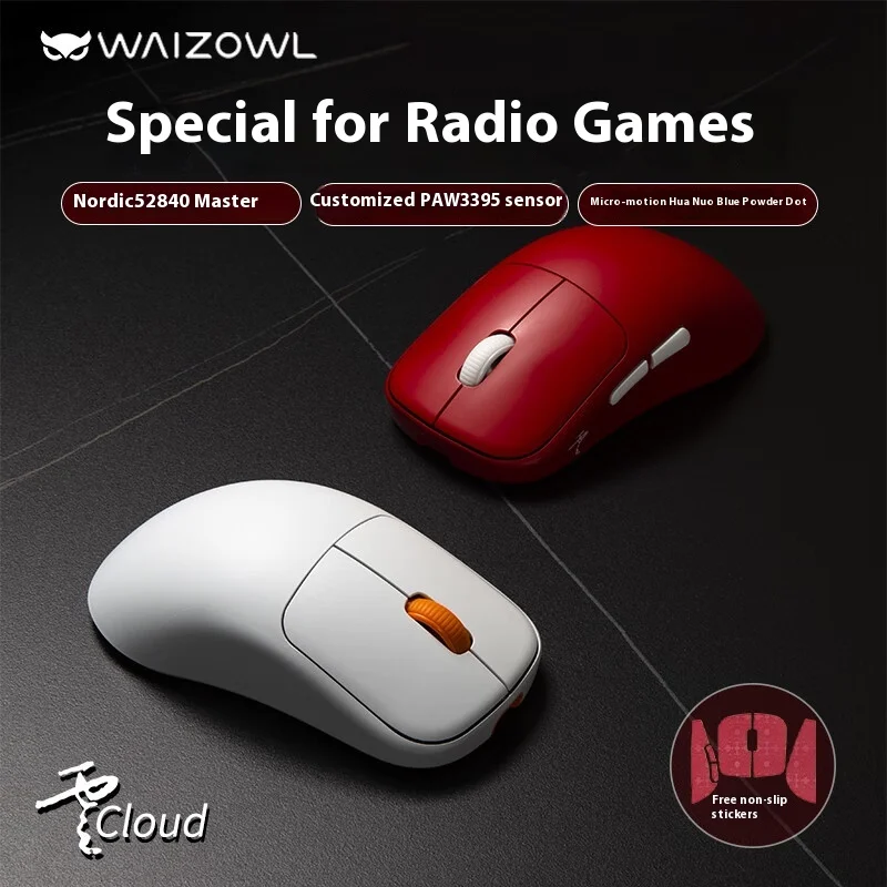 Waizowl Ogm Cloud 무선 마우스 Paw3395 블루투스 3 가지 모드, 인체 공학 북유럽 52840 게이밍 마우스, 노트북 미니 마우스, PC 액세서리