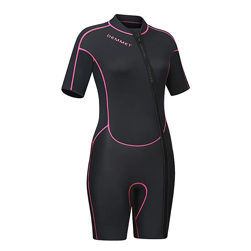 Women's neoprene short sleeve one-piece 3mm wetsuit sun protection warm swimming jellyfish wetsuit front zipper 77Kg