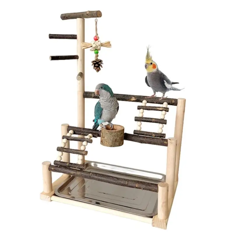 

Bird Stands for Parrots Wooden Bird Natural Perch Tabletop Playground Parrot Playstand Play Gym for Parakeet Cage Accessories