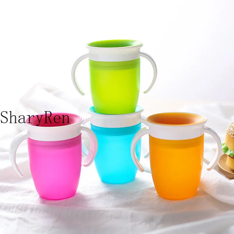 

Baby Cups 360 Degrees Rotated Baby Learning Drinking Cup with Double Handle Flip Lid Leakproof Child Water Cup Bottle BPA Free