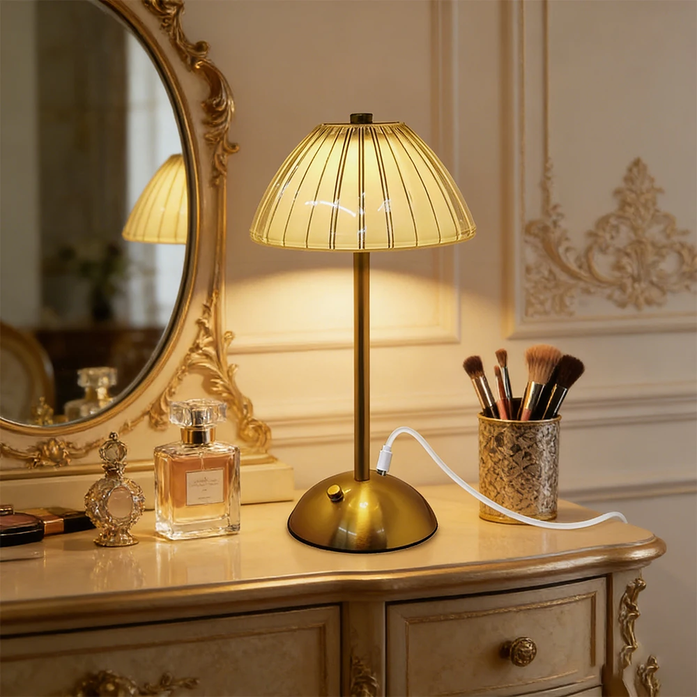 터치 센서가 있는 휴대용 LED 테이블 램프, 금색 무선 황동 충전식 램프, 침실/무드등/레스토랑 테이블/야외용