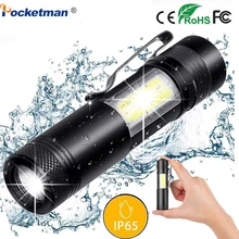 

Portable Mini COB+LED Flashlight 4 Modes Waterproof Powerful Torch with Pen Clip Outdoor Camping Running by 1*AA 14500 Battery