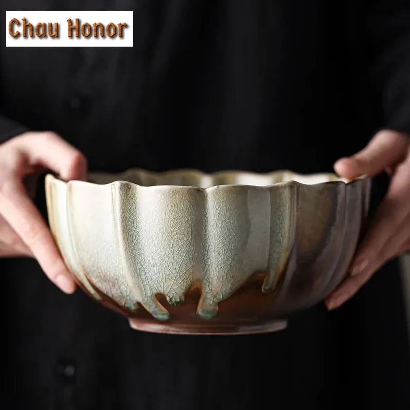1300ml Handmade Wood-burning Ceramic Tea Wash Bowl Retro Coarse Pottery Tea Residue Bucket Jianshui Kung Fu Tea Set Accessories