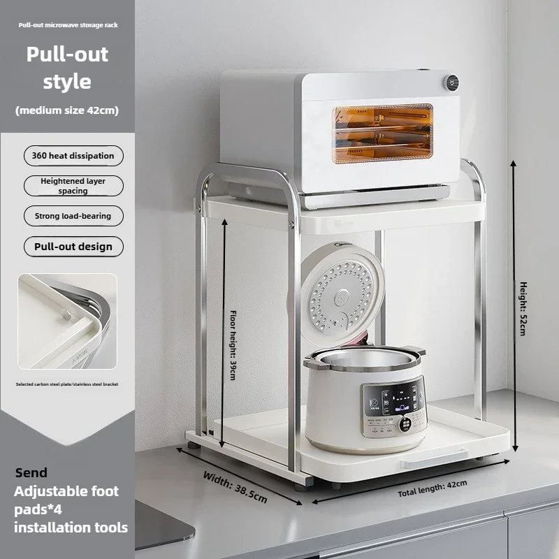 Pull-Out Microwave Stand – Space Saving Shelf For Kitchen Countertop