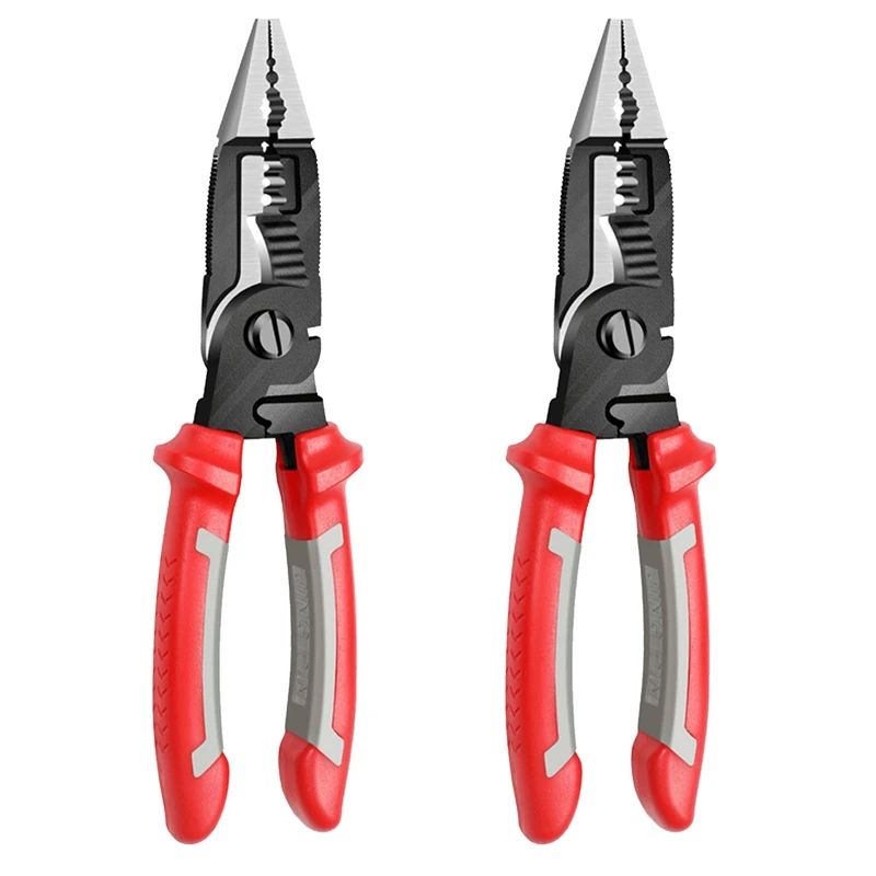 

2X 6 In 1 Multifunctional Electrician Pliers Long Nose Pliers Wire Cable Cutter Stripper Terminal Crimping Hand Tools