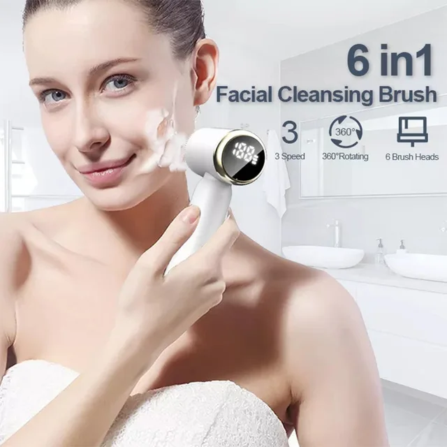 Rechargeable Multifunction Exfoliator Scrubber Facial Massager Cold And Hot Compress Electric Facial Spin Cleansing Brush Set 5
