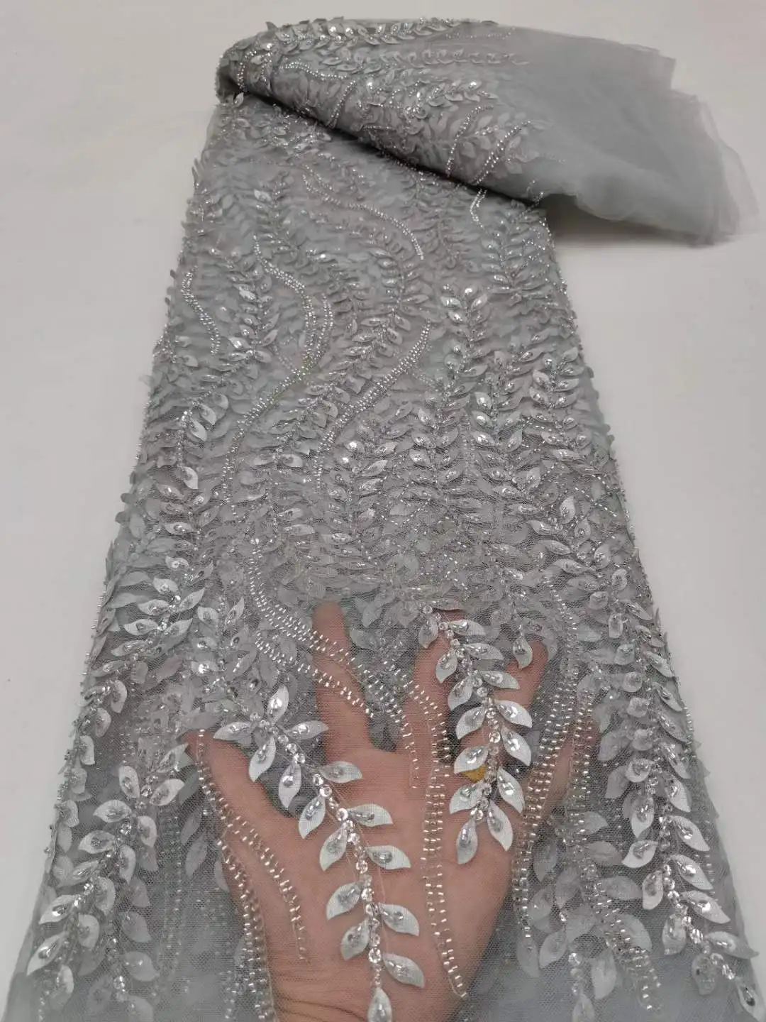 

Mccarthy High Grade African Sequins Tulle Lace Fabric with Tube Beads Sequins Embroidery French Net Lace for Party Wedding