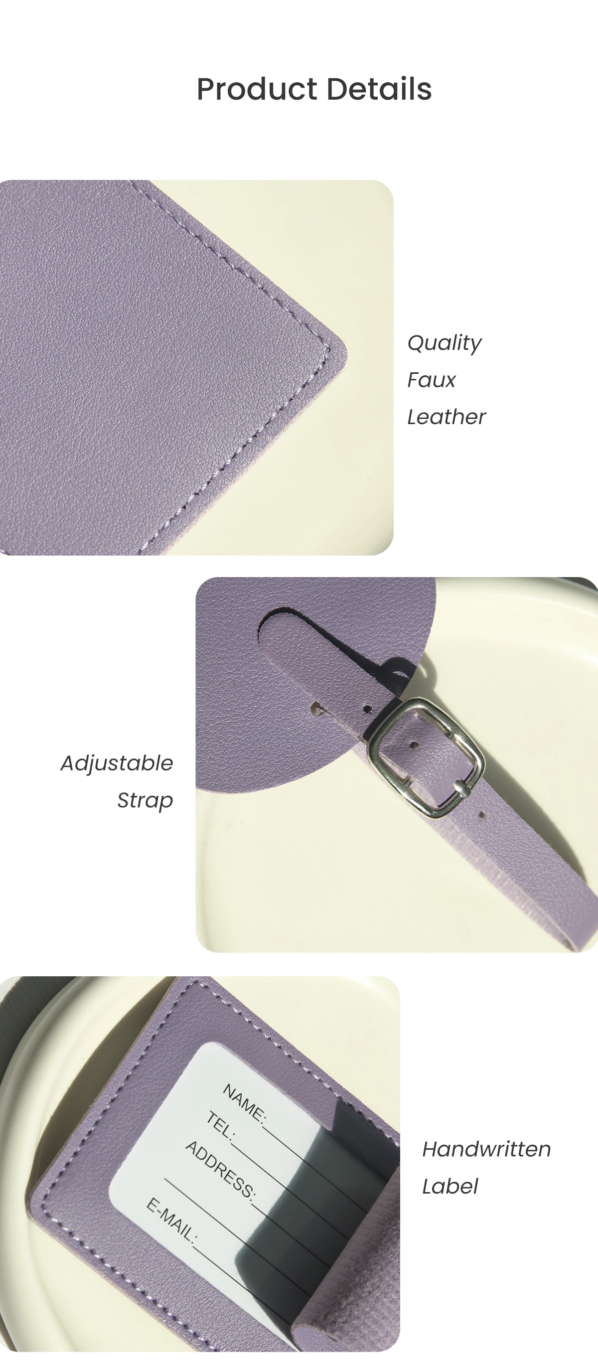 Kunstleder-Gepäckanhänger für Herren und Damen, Kofferetiketten, Gepäckanhänger mit vollständiger Rückseiten-Privatsphärenabdeckung für Reisen – Detail 3